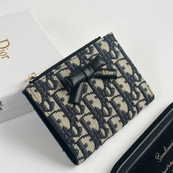 Dior Oblique Bow Zip Card Holder Beige And Sort Card Holder