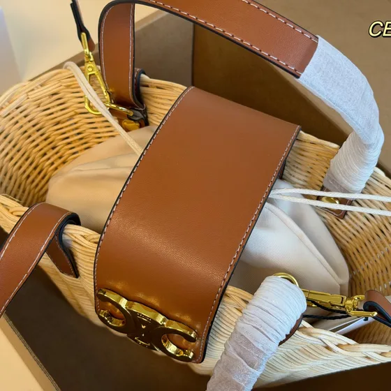 Celine Triomphe Wicker Basket Bag Бежевый/Tan Верхняя ручка