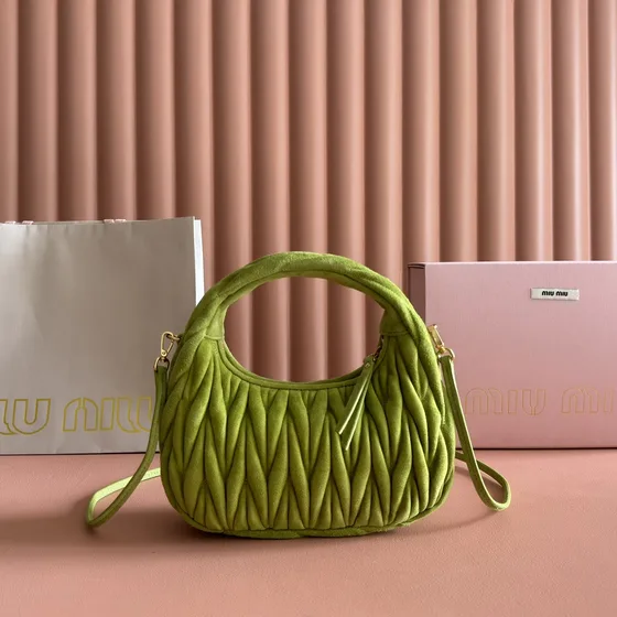 Miu Miu Wander Matelass Suede Hobo Bag Avocado Green Hobo