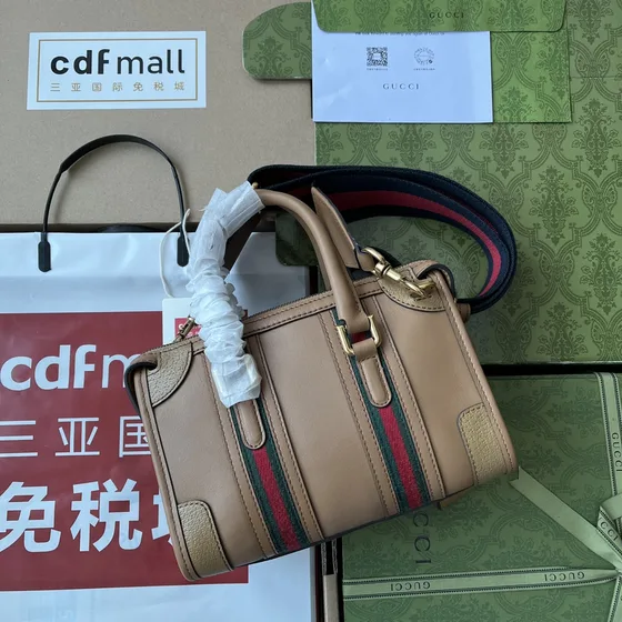 Gucci Mini Alça superior Bag With Web Bege Alça superior