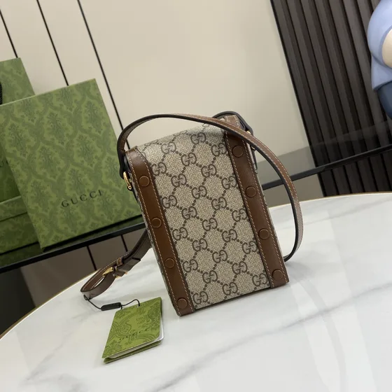 Gucci Horsebit 1955 Mini Bag Beige Ebony/Marrón 11.5*17*4 Crossbody