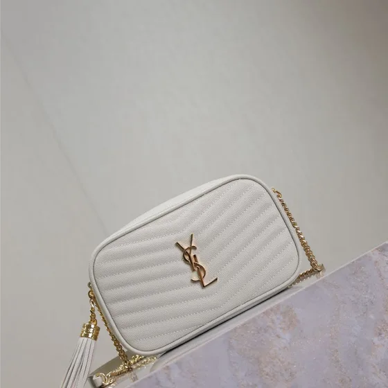 YSL Lou Mini Camera Bag White Crossbody