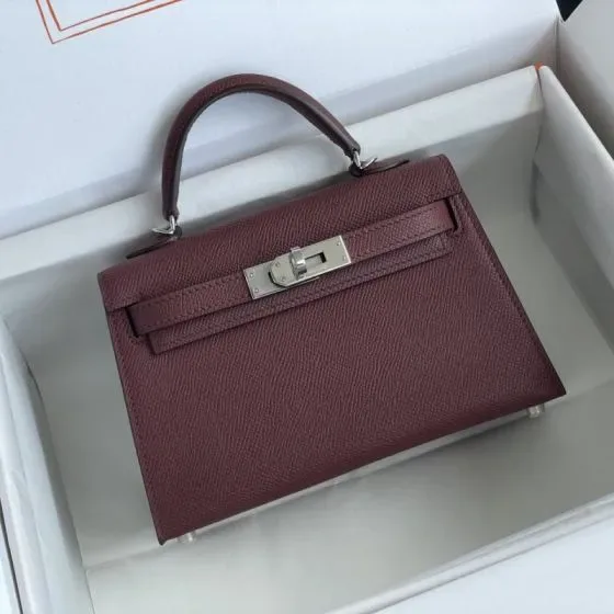 Hermes Kelly Mini Burgundy Top Handle