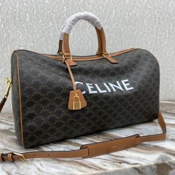 Celine Brown Triomphe Canvas with Tan Leather travel