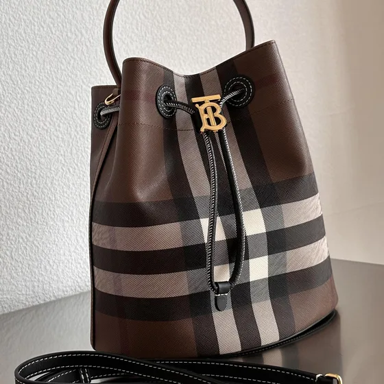 Burberry Tb Check Beuteltasche Dark Braun Crossbody