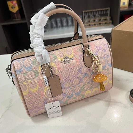 Coach Rowan Satchel Rainbow Pastel Signature Crossbody