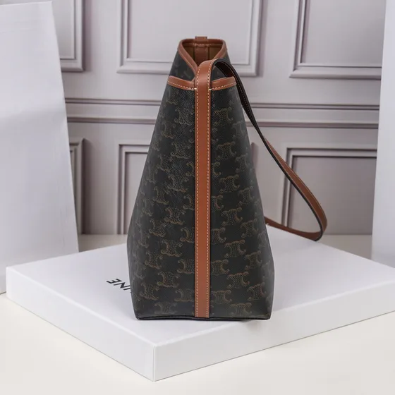 Celine Medium Triomphe Tela Hobo Bag Nero With Tan Trim Hobo