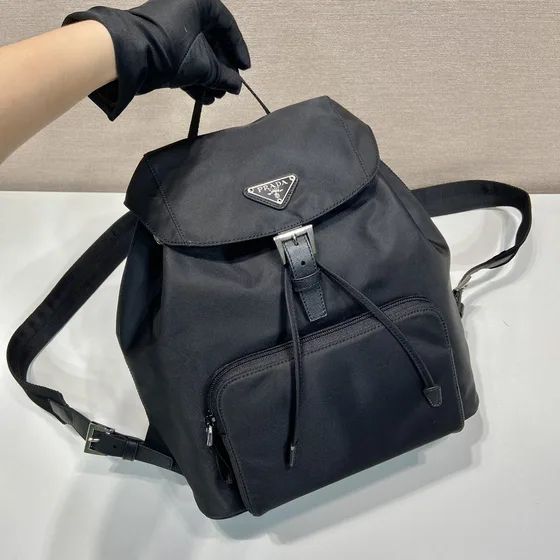 Prada Re-Nylon Medium Backpack With Pocket Black Backpack
