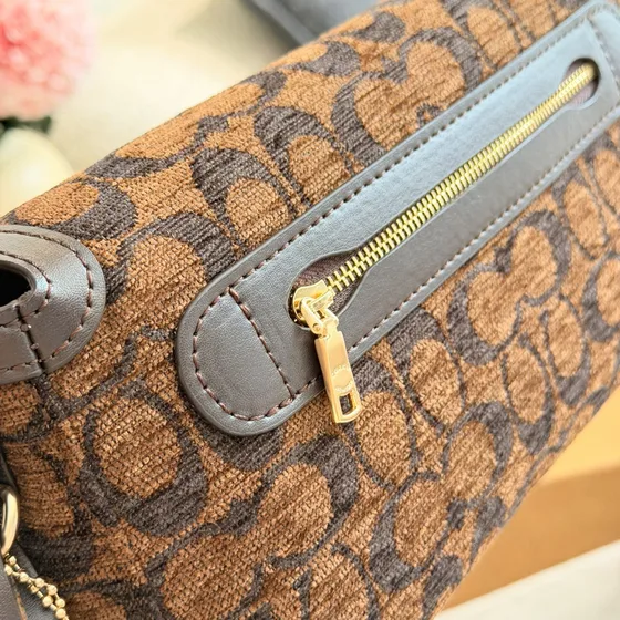 Coach Mini Juno Bag In Signature Tela Marrone Borsa a spalla