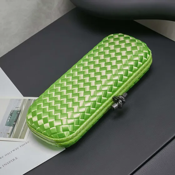 Bottega Veneta Intrecciato Satin Clutch Light Green Clutch