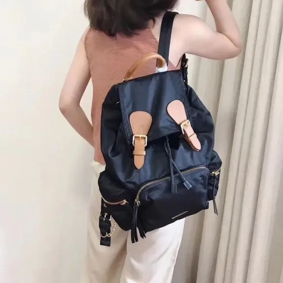 Burberry The Medium Rucksack In Technical Nylon And Leather Black Backpack