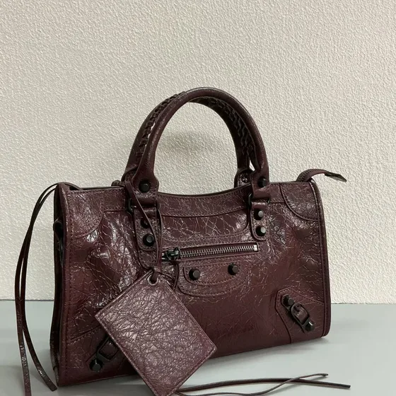 Balenciaga Le City Small Top Handle Bag Burgundy Top Handle