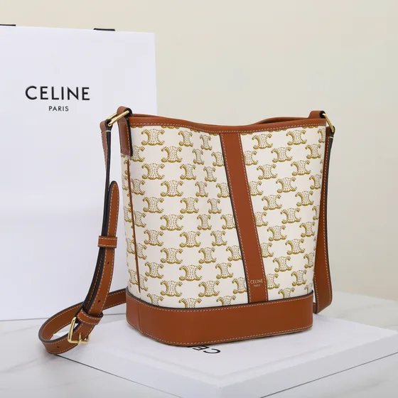 Celine Triomphe Bolsa balde Branco/Marrom Bolsa de ombro/Crossbody