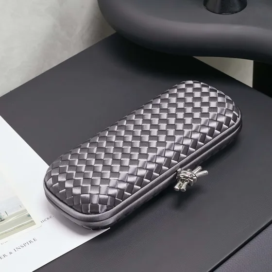 Bottega Veneta Intreccio Impero Knot Clutch Metallic Dark Grey Clutch