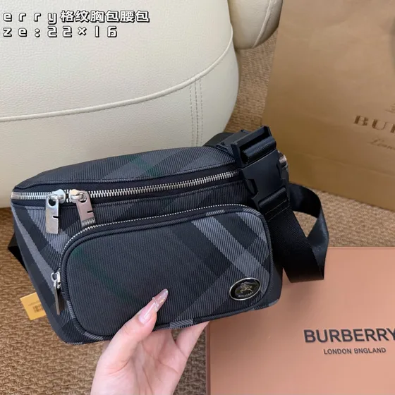 Burberry Check Bum Bag Charcoal Black 22x16 Belt Bag