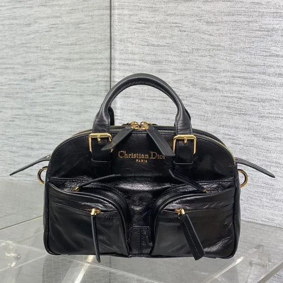 Dior Small Dior Vibe Zip Bowling Bag Black Top Handle