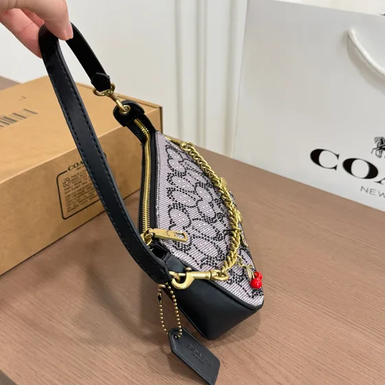 Coach Mahjong Bag Beige Black Shoulder Bag