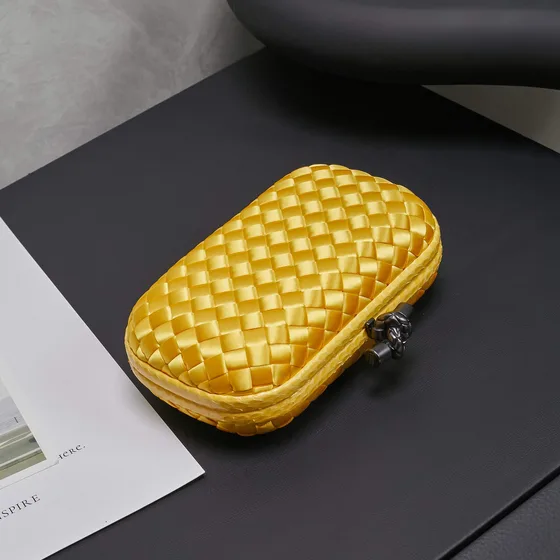 Bottega Veneta Intreccio Satin Knot Clutch Yellow Clutch