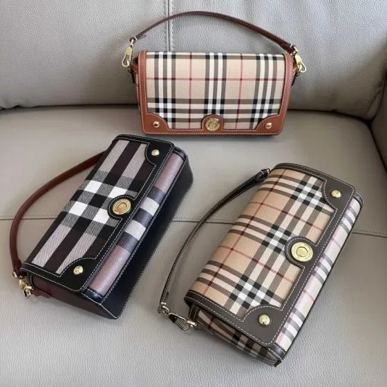 Burberry Check And Leather Crossbody Bag Beige Brown Crossbody