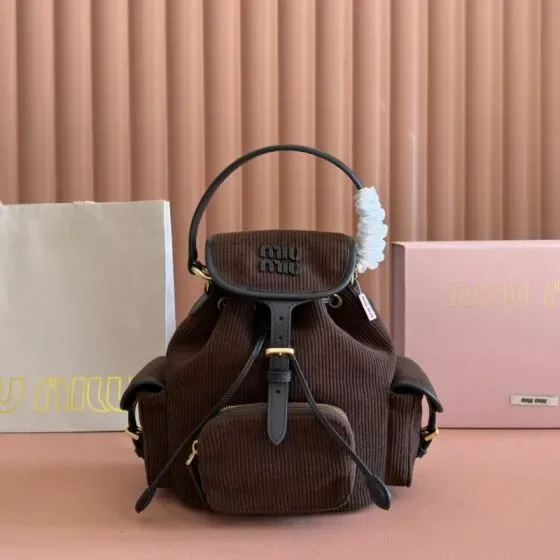 Miu Miu Corduroy Top Handle Backpack Brown Backpack