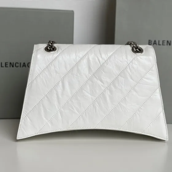 Balenciaga Crush Medium Quilted Chain Bag White Shoulder Bag