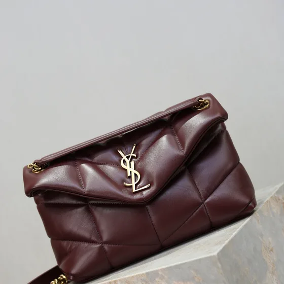 YSL Loulou Puffer Burgundy Shoulder Bag