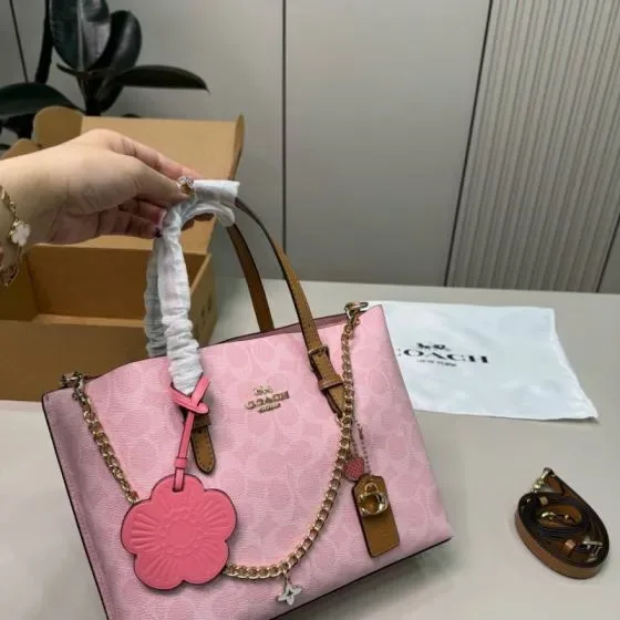 Coach Mollie Tote 25 In Signature Canvas Powder Pink Tote Bag
