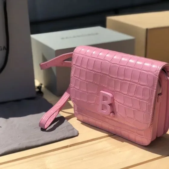 Balenciaga B Bag Small Crocodile Embossed Pink Crossbody