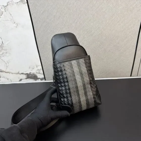 Bottega Veneta Intrecciato Sling Bag Black Grey Crossbody