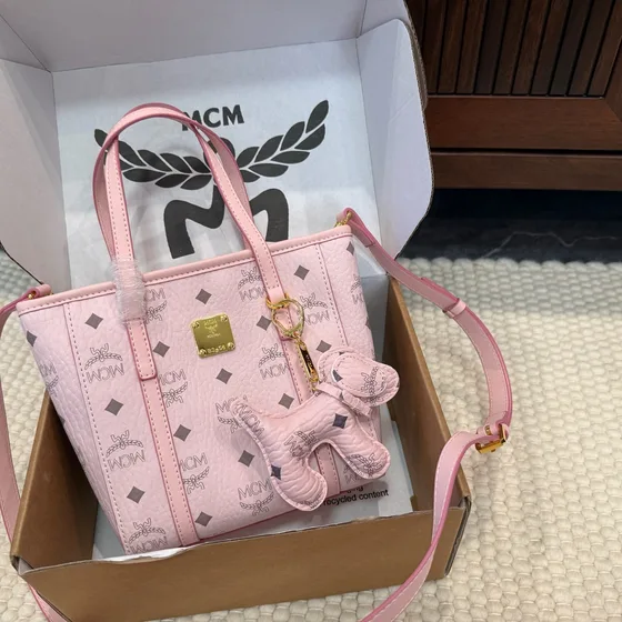 MCM Aren Visetos Mini Shopper Tote Cognac 18.5*19*9.5cm Tote Bag