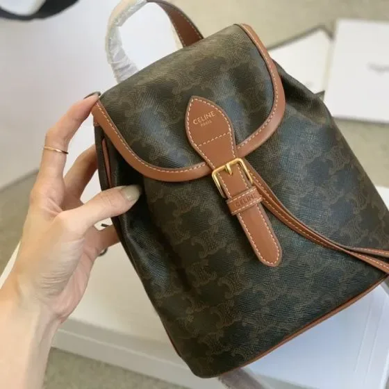 Celine Triomphe Mini Folco Backpack Tan Brown Backpack