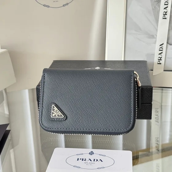 Prada Saffiano Кожа Zip Card Holder Тёмно-синий Синий Card Holder