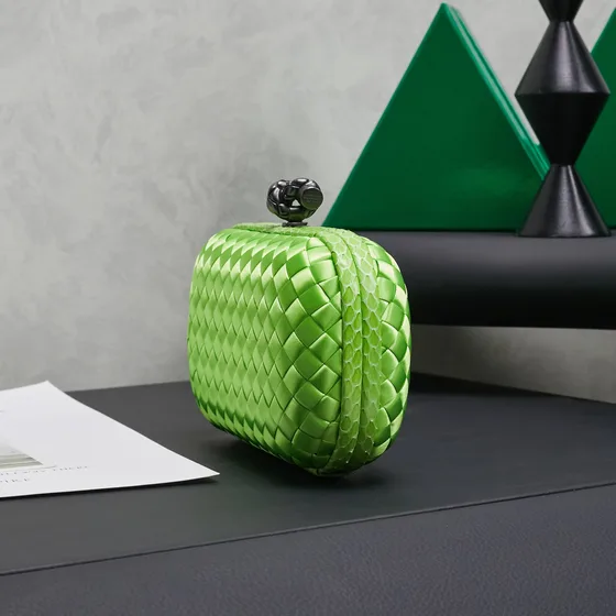 Bottega Veneta Intreccio Silk Knot Clutch Lime Verde Clutch