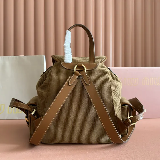 Miu Miu Corduroy Backpack Khaki Brown Backpack
