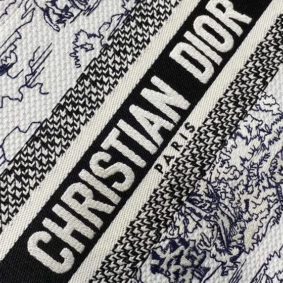 Dior Dior Book Tote Mini Blanco With Azul marino Toile De Jouy Embroidery Bolso tote