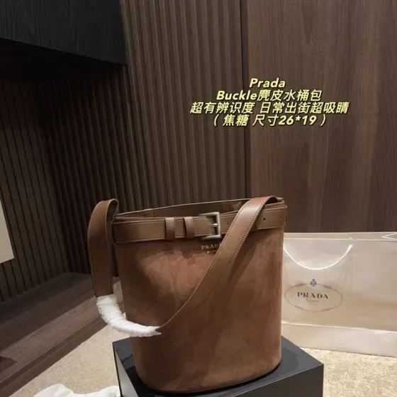Prada Buckle Bucket Bag Caramel Brown 26 19 Shoulder Bag