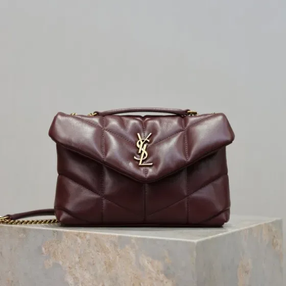 YSL Loulou Puffer Burgundy Crossbody