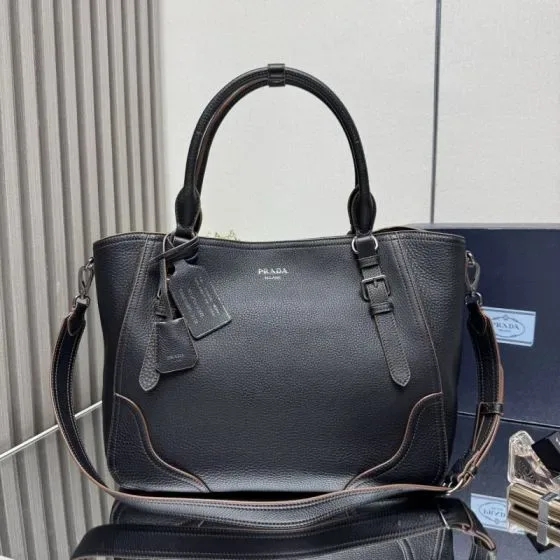 Prada Leather Top-Handle Bag Black Top Handle