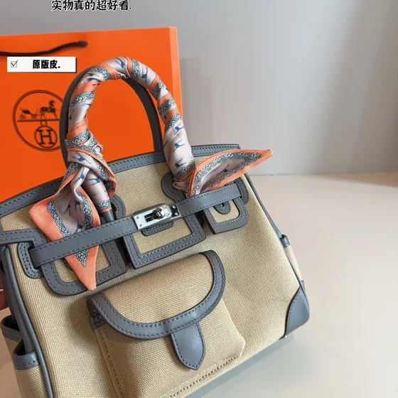 Hermes Birkin Khaki/Grå Topphandtag