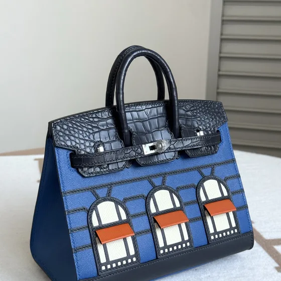 Hermes Birkin Faubourg Blå Sort Hvid Orange Tophåndtag