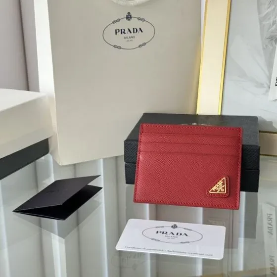 Prada Saffiano Card Holder Red Card Holder