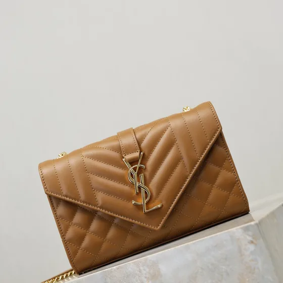 YSL Envelope Chain Bag Caramel Marron Crossbody