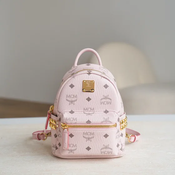 MCM Stark Side Studs Visetos Mini Backpack Light Pink Backpack