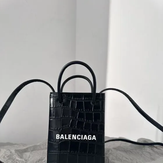 Balenciaga Shopping Phone Bag Black Crossbody
