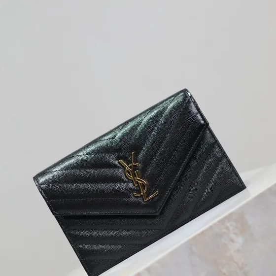 YSL Cassandre Matelass Flap Wallet Black Wallet