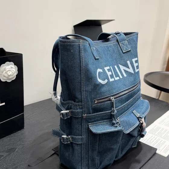Celine Multi-Pocket Denim Borsa tote Indigo Blu Borsa tote