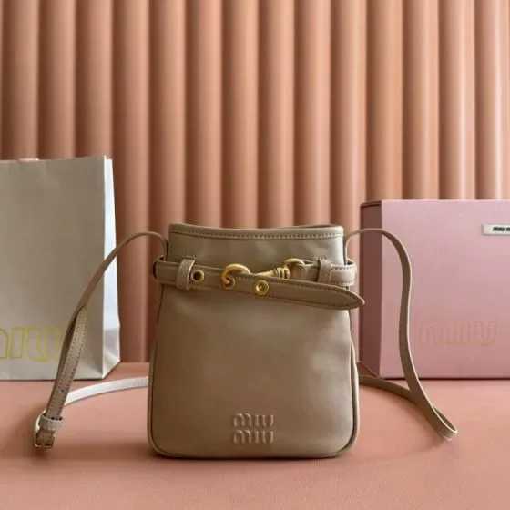 Miu Miu Leather Belted Mini Crossbody Bag Beige Crossbody