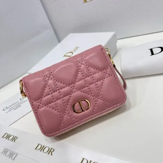 Dior Dior Caro Compact Zipped Card Holder Pink Card Holder