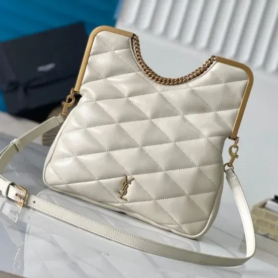 YSL Le Maillon Quilted Chain Hobo Bag White Hobo