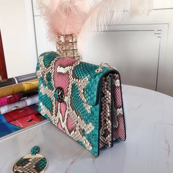 Bvlgari Serpenti Forever Fargerik/Python Teal Rosa Skulderveske